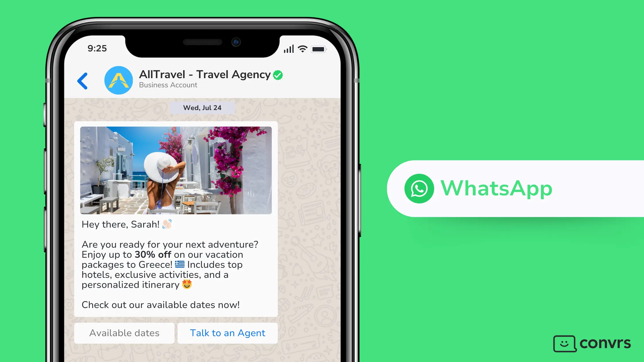 Travel agency using WhatsApp for tourism marketing showcasing special promos for tour packages